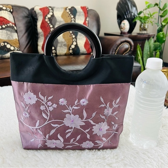Handbags - Vintage Fabric w/ Embroidery & beads Wood Handles Vintage Customized Small Bag